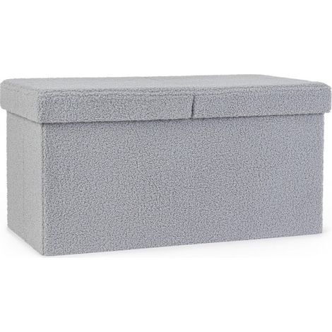 Pouf Contenitore Rettangolare Linea Joris Con Struttura In Mdf e Rivestimento Con Effetto Bouclè Grigio (1/5)