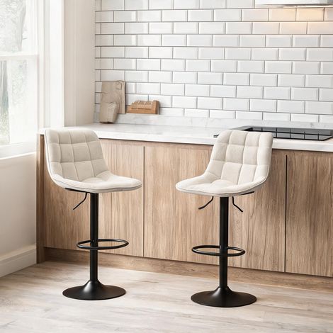 Tabouret de bar beige en chenille acier 48 x 47 x 115,5 cm (1/5)