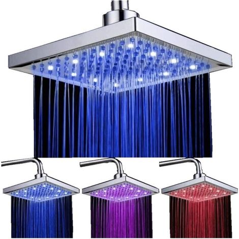 Pommeau de Douche Led, 8 pouces Carre Contrôle de la Température, 3 Changement de Couleur ABS Chrome Terminé, Led Pommeau de Douche pour la Salle de bain