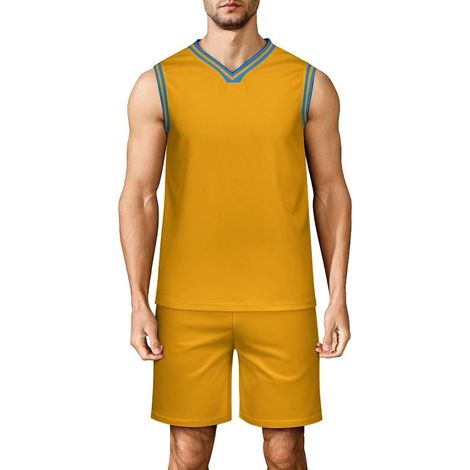Men's Basketball Set, Adult Basketball Jersey, Sleeveless V-Neck Sports Outfit, Tank Top and Shorts for Fitness, Match, Training (1/5)