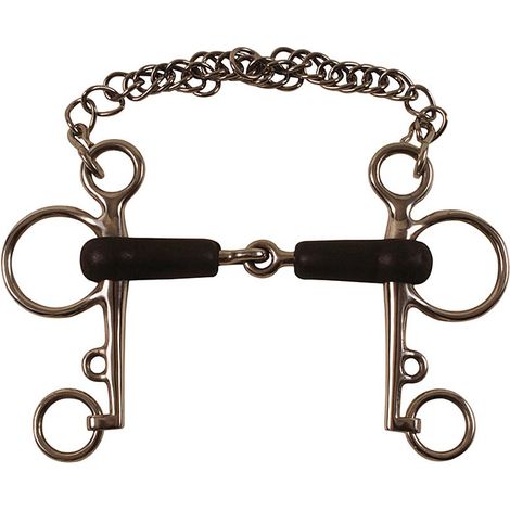 Pelham snodato in inox, imboccatura ricoperta in gomma con barbozzale 18 mm: 13,5 cm