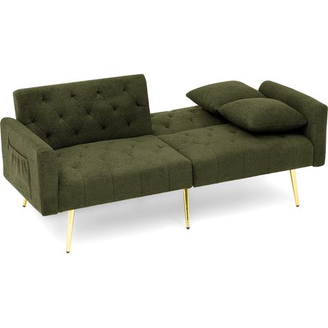 Sofá de 2 plazas de tela tipo teddy verde con respaldo reclinable en 3 posiciones y 2 cojines (1/5)