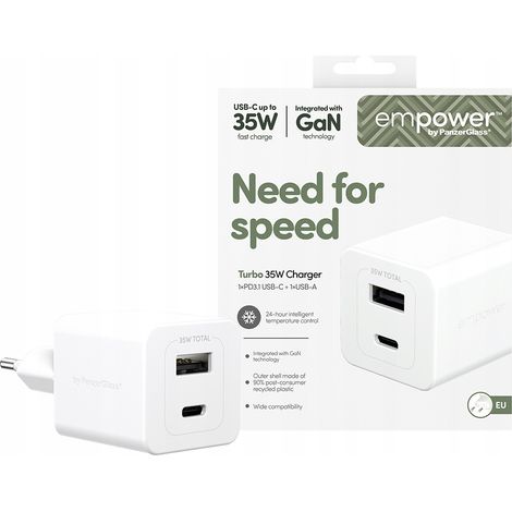 Empower by PanzerGlass Turbo 35W USB-C USB-A Silber-Weißes Wandladegerät (1/5)