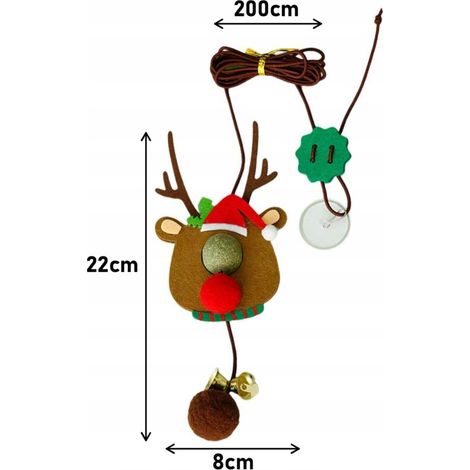Jouet de Noël pour chat en forme de RENNE avec herbe à chat attaché au cadre de la fenêtre