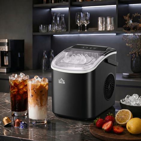 Máquina para Hacer Hielo 12 Kg en 24 Horas 9 Cubitos en 6-12 Minutos Depósito de Agua 1,3 L 22,2x29,4x29 cm Negro (1/5)