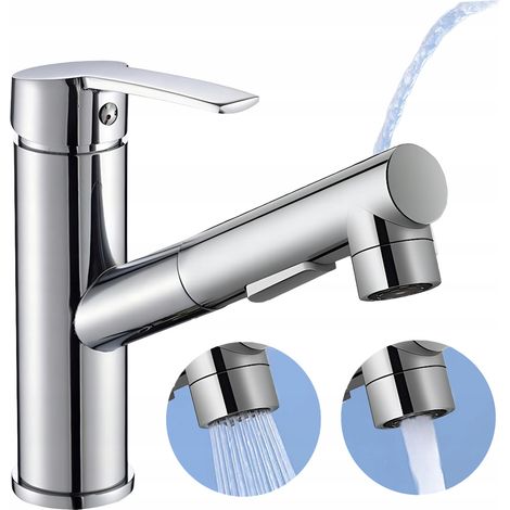 Grifo de lavabo moderno cromado con 3 funciones, extraíble. (1/5)