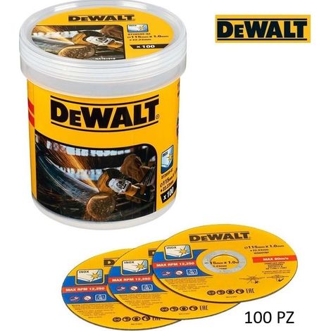 DEWALT 100 dischi da taglio 115 x 1 per smerigliatrice acciaio inox