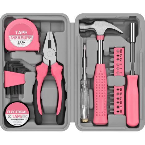 APEX Kit d'Outils DIY 24pc Rose. Petite Boîte à Outils Idéale pour Débutants, pour la Maison & le Bureau (1/4)
