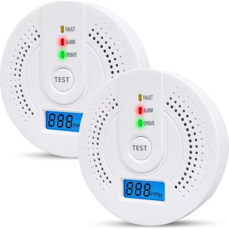 Set aus 2 batteriebetriebenen Kohlenmonoxidmeldern mit Kontrollleuchte und Digitalanzeige, für Zuhause, Schlafzimmer, Küche und Büro. (1/5)