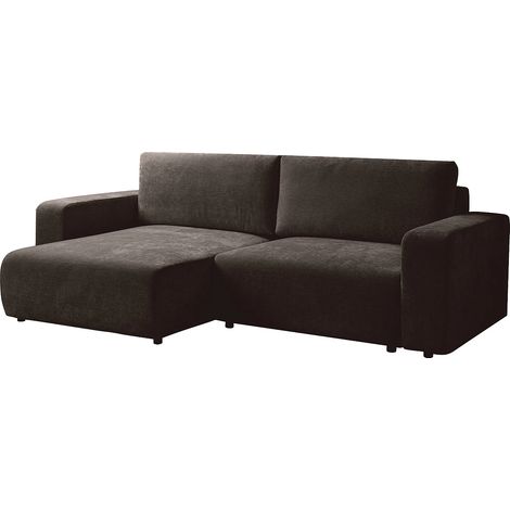 Canapé d'angle convertible et réversible en tissu texturé marron MAVIELI (1/5)