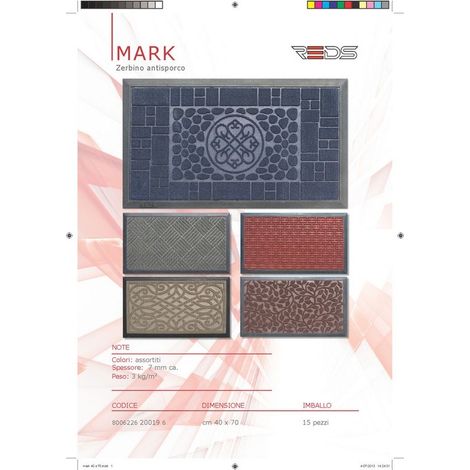 Zerbino Tappeto Fuoriporta Moquette in Gomma Mark 40 x 70 cm 5 Colori
