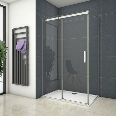 Schiebetür 8mm NANO ESG Nischentür 120X195cm mit Seitenwand:80x195cm Duschabtrennung Echtglas Duschtür Duschkabine Dusche Glastür (1/5)