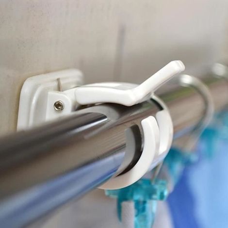 2-teiliges Set selbstklebender Wandgardinenstangenclips, Aufhängeclips für Duschvorhangstangen, feste Clip-Aufhängehalterung (1/4)