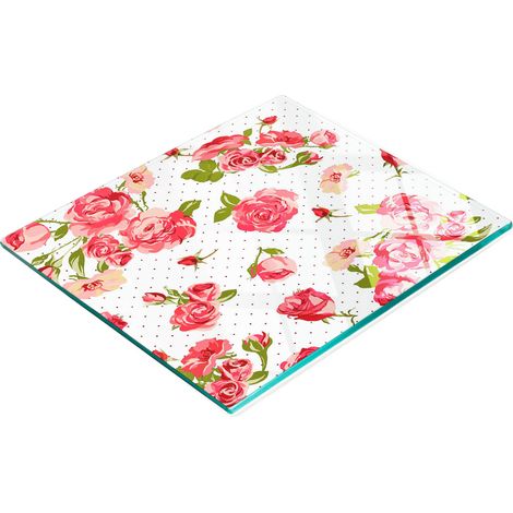 Tavola decorativa multifunzionale da cucina in vetro temperato con rose, 60x52 cm (1/5)