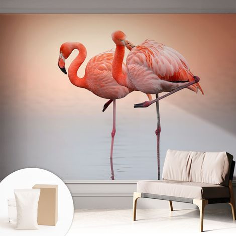 Papier peint intissé classique moderne pour salon et chambre à coucher Décoration rapide avec colle Flamants roses délicats 312x219 cm (1/5)
