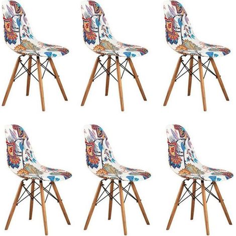 6 pcs housse de chaise scandinave extensible pour salle à manger - motif bleu beige (1/4)