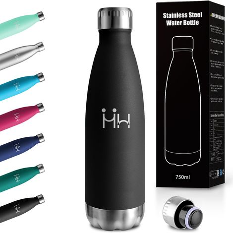Gourde Inox 750ml, Bouteille Acier Inoxydable, Bouteille Isotherme Double Paroi, Étanche et Réutilisable, sans BPA, pour Adulte, l'école, Voyage (1/5)
