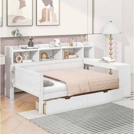 Letto singolo 90x200 cm in pannelli di legno bianchi con contenitori e scrivania FloraGrace (1/5)