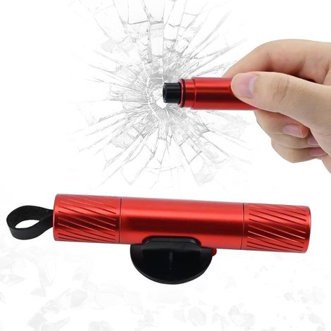 Marteau de sécurité - Marteau d'urgence avec coupe-ceinture - Marteau d'urgence pour voiture - Coupe-ceinture et brise-vitre 2 en 1 - Comprend un verre de test et un support auto-adhésif - Rouge (1/5)