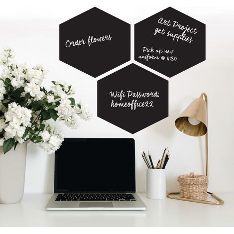 Stickers Muraux Hexagones Noirs Personnalisables à la craie et effaçables à sec (1/5)