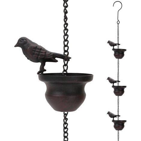 Chaîne de pluie décorative en forme d'oiseau - chaîne de drainage suspendue de 2,4 m de long avec crochets - bronze (1/5)