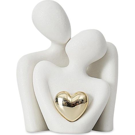 Statuette Couple Romantique en Céramique Blanche Décoration Maison Moderne Cadeau Anniversaire Mariage Design Épuré (1/5)