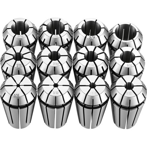 VEVOR Set di Pinze di Serraggio 12 pz ER16 1/16-13/32 pollici per Fresatrice Utensili Trapani a Colonna, Mandrino per Tornio, TIR 0,0008 pollici, Fresatura CNC, Incisione, Acciaio Legato, con Custodia (1/5)