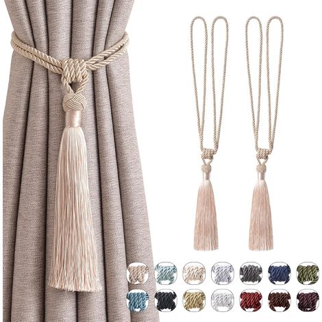 Raffhalter élégants pour rideaux, corde tressée main avec nœud, beige foncé, lot de 2. (1/5)