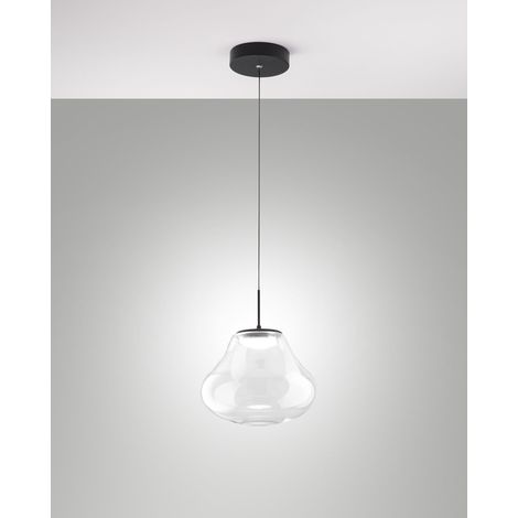 Lampada a Sospensione Deva Ø250mm Trasparente, LED 14W 1510lm CCT Dimmerabile, Struttura in Metallo e Vetro Borosilicato - Deva