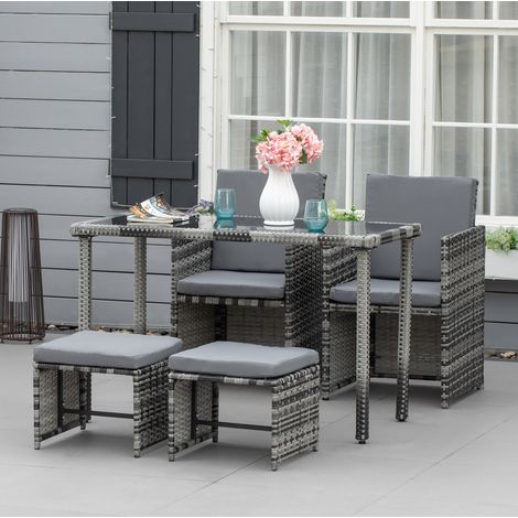 Conjunto de jardín de 5 piezas 120x60x75 cm de Sintético gris moderno FLORAGRACE (1/5)