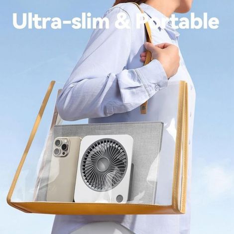 Portatif Rechargeable d'un ventilateur de table, 1200 mAh USB Ventilateur à 4 Vitesses, 180 ° d'Inclinaison, Ultra-mince Pliable (1/4)