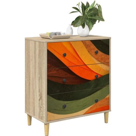 Cuvette de Toilette Style Rétro à Vagues, Finition Chêne Sonoma, 66 x 36,5 x 75 cm (1/5)