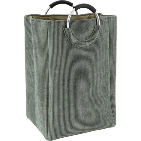 Faltbarer wäschekorb aus cordsamt 55l- kaki - Tendance (1/3)
