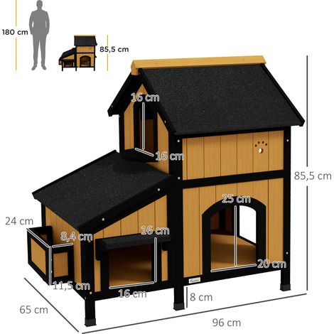 Katzenhaus Katzenhütte Katzenhöhle, inkl. Blumenkasten, 96 cm x 65 cm x 85,5 cm, Gelb + Weiß + Schwarz (1/5)