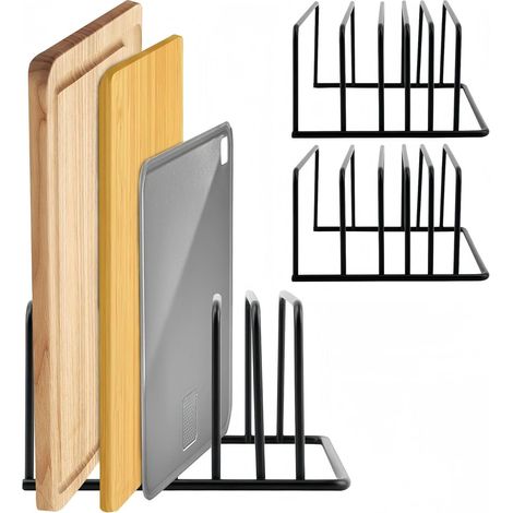 Soporte para tabla de cortar de 5 compartimentos, soporte de acero para tabla de cortar con patas antideslizantes, color negro. (1/5)