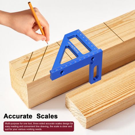 Règle multi‑angle en alliage d’aluminium, rapporteur carré pour menuiserie, équerre à onglet 45°‑90°, jauge de traçage multifonction. Outil de marquage pour charpentiers et ingénieurs (1/5)