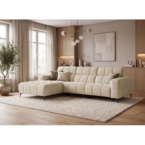 Canapé d'angle relax électrique en velours texturé taupe EDELMIRA (1/5)
