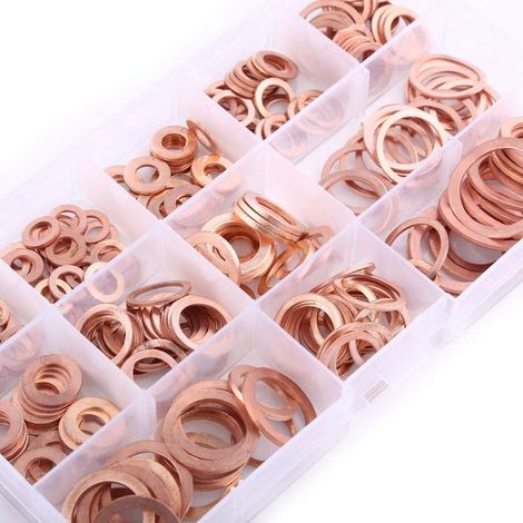 Joint Cuivre Boite, 12 Tailles 280pcs Joint Vidange Coffret, Assortiment Rondelle Cuivre, Coffret Rondelles Cuivres, Ensemble De Rondelle Metal M5, Bagues d'étanchéité Assortiment Kit Avec étui (1/5)