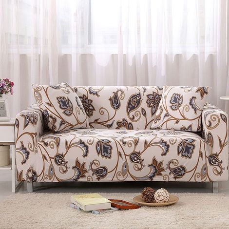 Bezug für 2-Sitzer Schlafsofa mit Armlehnen, Blumenmuster, cremeweiß