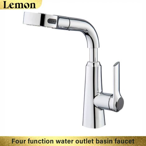 (Chromé G1/2) Robinet de lavabo de salle de bain, pommeau de douche extractible, robinet mélangeur d'eau chaude et froide, rotation à 360°. (1/5)