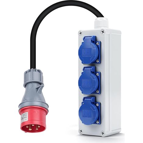 Coffret Electrique Industriel Prises industrielles vers Prise Schuko Prise industrielle 5 broches 400V vers 3 Prises Schuko 230V,coffret de chantier etanche IP44,Câble caoutchouc,Prêt à l'emploi (1/5)