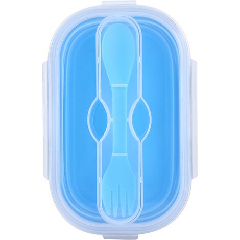 Faltbare Silikon-Lunchbox 800 ml, Lebensmittelbehälter für Reisen und Picknicks, tragbar und leicht, blau (1/5)