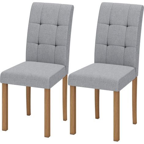 Lot de 2 chaises modernes pour salle à manger et cuisine, assise capitonnée en tissu simili lin, teinte gris clair. (1/5)
