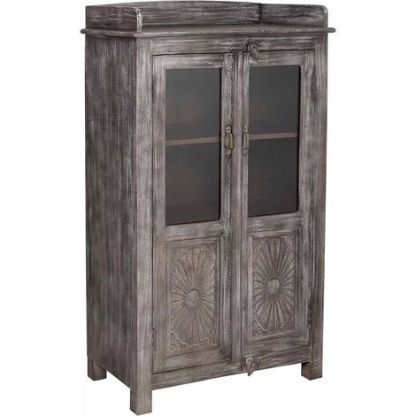 Vitrina de madera de 2 puertas acabado artesanal envejecido 74x41x128 (1/5)