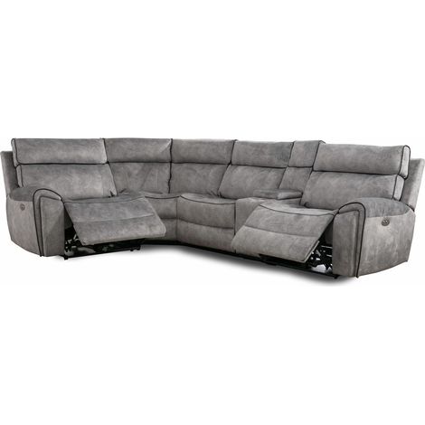 Power Corner Recliner Sofa Set Light Grey - 4 Seater With Cup Holders (1/5)