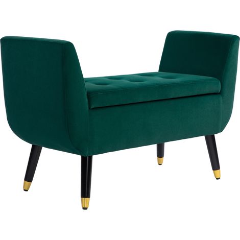 Panca Contenitore con Seduta Ribaltabile e Piedini Regolabili, Poliestere Effetto Velluto Verde, 107 x 42 x 65 cm (1/5)
