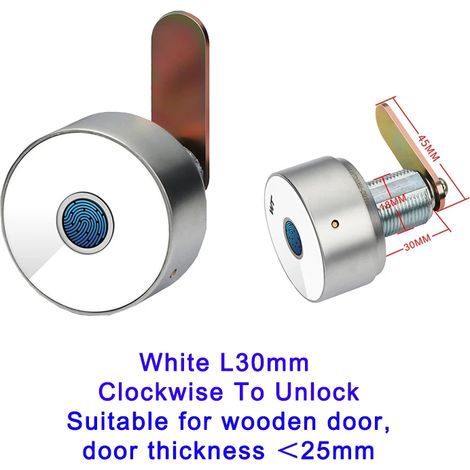 (Blanc, L30 mm) Serrure sans clé à empreinte digitale pour portes et tiroirs de meubles, format compact (1/4)