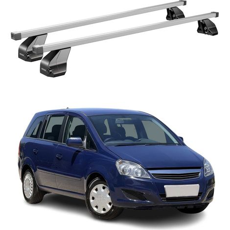 OMAC Dachträger Querträger Stahl für Opel Zafira B 2005-2008 Pre-FL – Abschließbar – City-Crash-getestet – DIN 75302:2019 – ISO/PAS 11154:2006 – Max. 75 kg Silber (1/5)