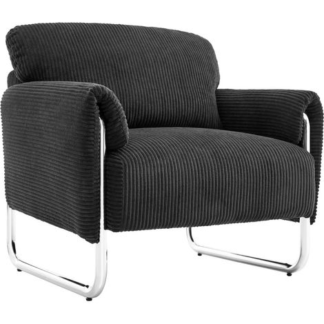 sweeek - Vintage-Sessel mit Cordbezug und verchromtem Gestell, Cord, Anthrazit