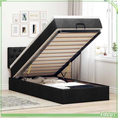 Cadre de lit ottoman avec matelas - 3311506 - 90x190 cm - Noir - Rangement hydraulique (1/5)